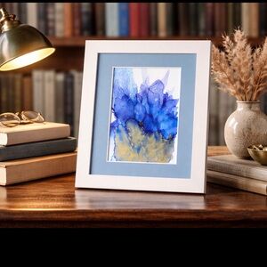 Hand crafted original blue painting wall art alcohol ink